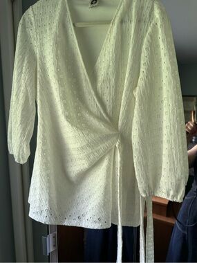 Eyelet Wrap Blouse in Cream - Elegant Women's Top